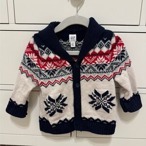 GAP Kids Fair Isle Shawl Collar Cardigan in Navy, Red, White